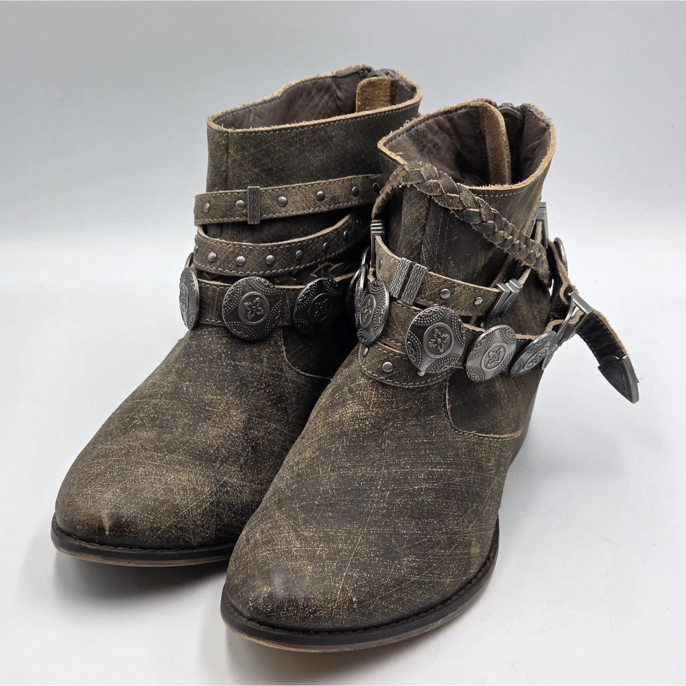 Naughty Monkey Anchorage Womens Size 7 Brown Gray Ankle Boots Buckle Western - Picture 2 of 12
